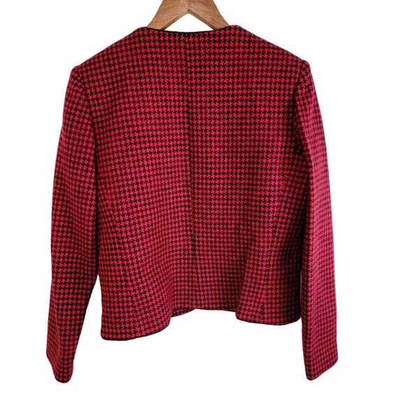 Vintage Charlotte Ford Womens Houndstooth Wool Open Blazer size 10 Red Black - Picture 2 of 12